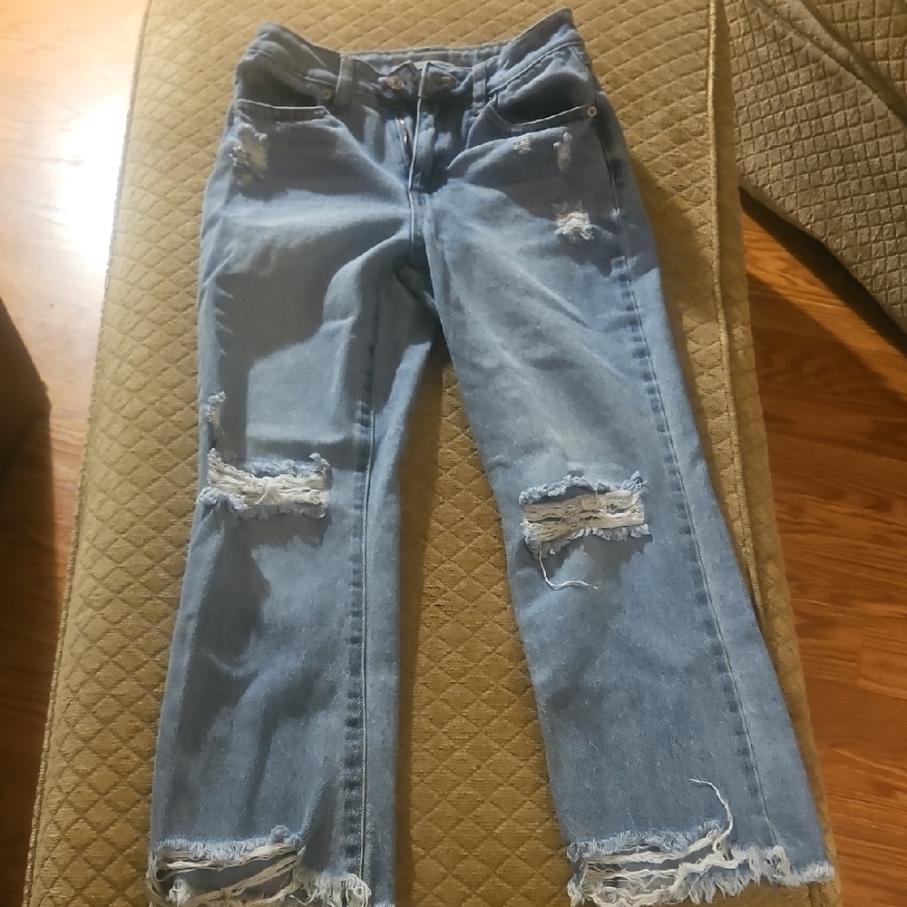 Rewash Distressed Blue Straight Leg Jeans